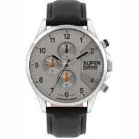 Superdry Dual Time Black Leather Strap SYG282EB