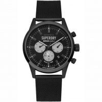 Superdry Mens Dual Time Black Stainless Steel Bracelet SYG256BBM